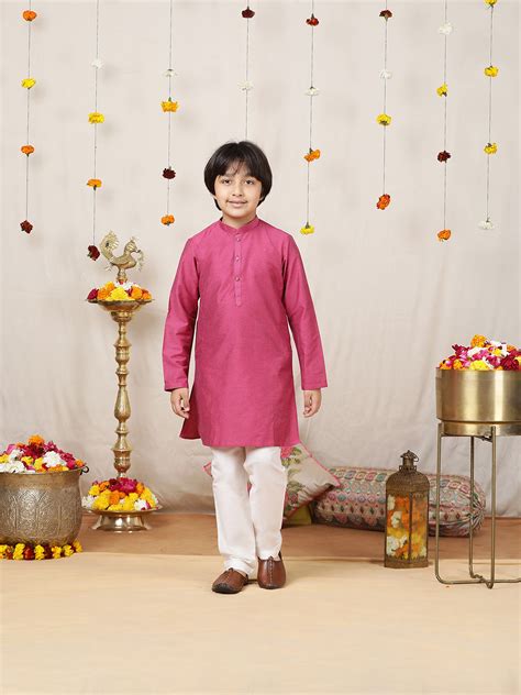 Boy's Pink Solid Cotton Dulux Straight Kurta – See Designs