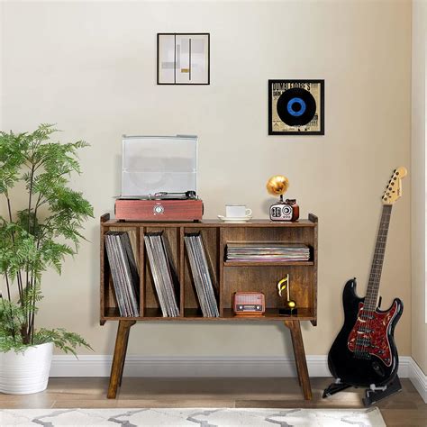 Buy Lerliuo Record Player Stand with 4 Cabinet Holds Up to 220 Albums ...