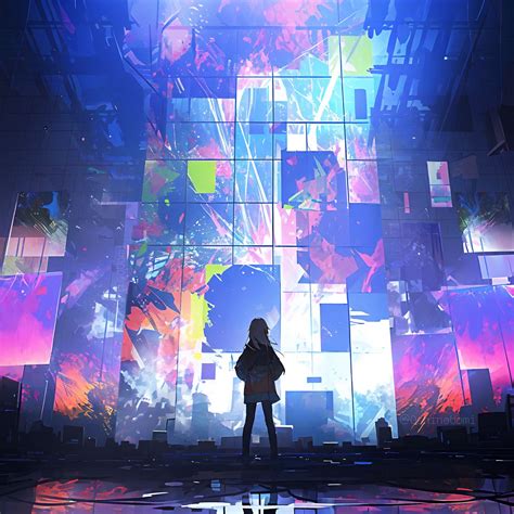 Download wallpaper 1280x1280 silhouette, wall, screens, glow, anime ...