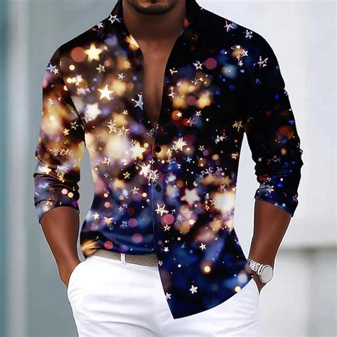 Christmas Men's Sparkling Glitter Christmas Light Shirt Satin Shirt ...