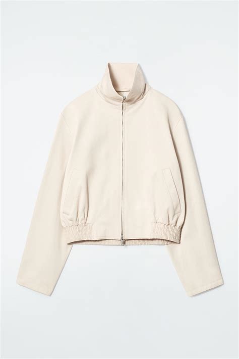 COS Funnel-Neck Bomber Jacket in LIGHT BEIGE | endource