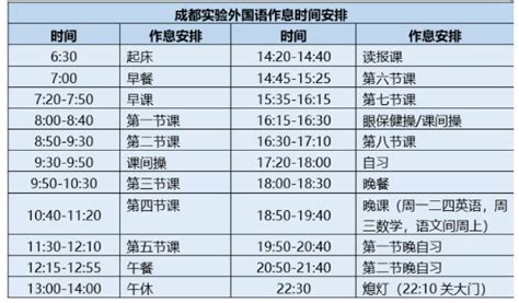 2021年成都市实验外国语学校高中部作息安排时间表_小升初网