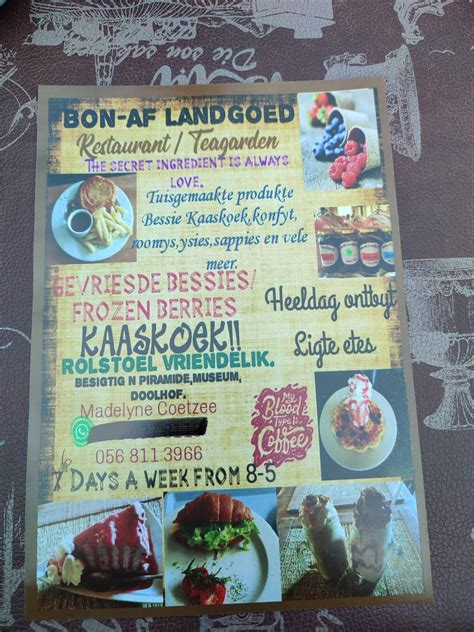 Speisekarte von BON-AF BERRY FARM restaurant, Südafrika