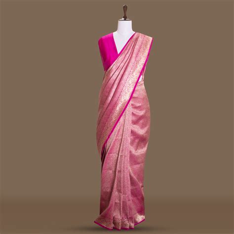 Kiku Brocade Pink Banarasi Handwoven Silk Saree – The Warp 'n Weft
