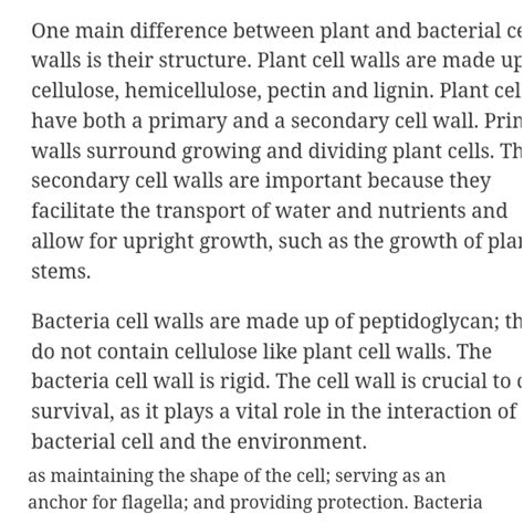 4 deffrence between bacterial and plant cell wall. - Brainly.in