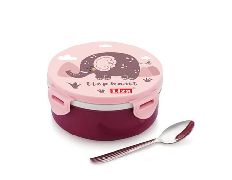 Buy Liza Tasty Bites Stainless Steel Lunch Box with Spoon | 380ml Leak ...
