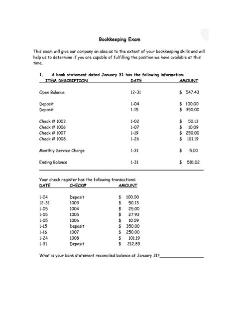 Image result for Bookkeeping Test Practice