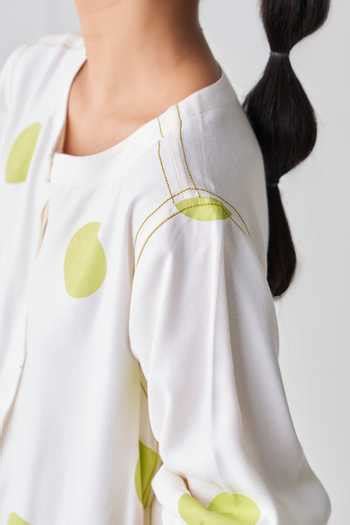 Buy White Tencel Round Neck Polka Pattern Jacket For Women by THREE ...