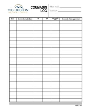 2007-2026 Form Mid Hudson Medical Group Coumadin Log - Blank Fillable ...