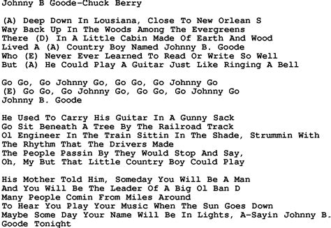 Country Music:Johnny B Goode-Chuck Berry Lyrics and Chords