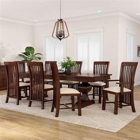 Tannersville Solid Mahogany Wood Dining Table Chair Set For 8 People ...