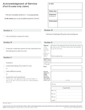 Fillable Online Acknowledgment of Service In the (Part 8 costs-only ...