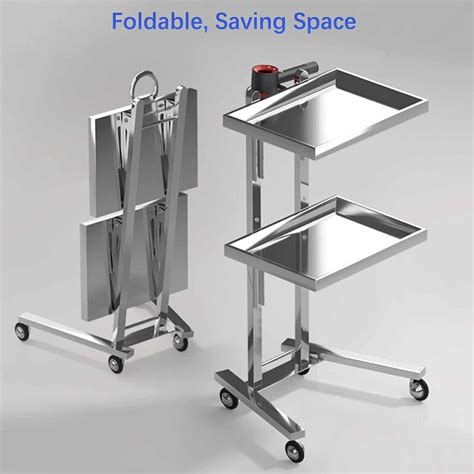 Buy YXX Silver 2-Tier Salon Tray Cart with Wheels, Foldable Tattoo Tray ...