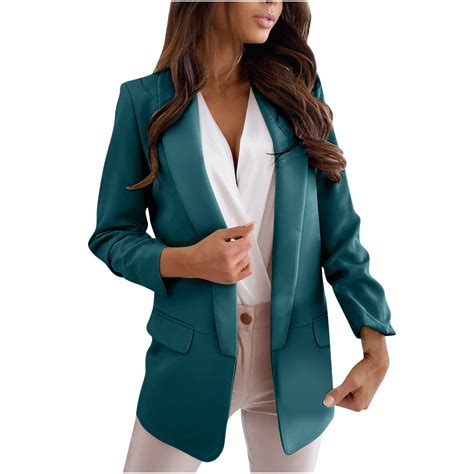 Womens Blazer Jacket Womens Ladies Solid Turn Down Collar Jacket Long ...