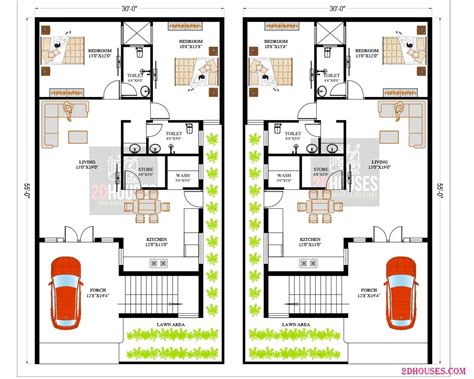 30 By 55 House Plan: West-Facing Vastu with 2 Bedrooms - 2DHouses ...