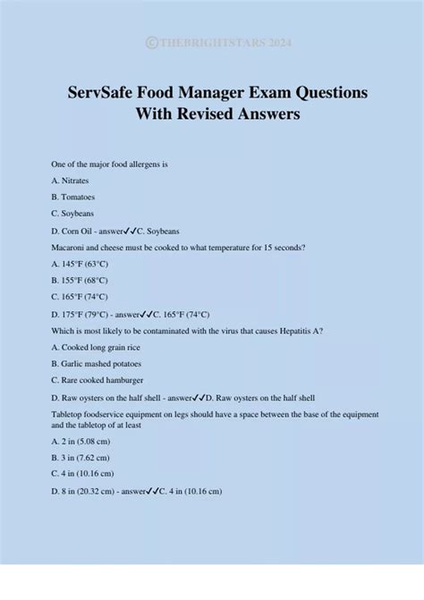 ServSafe Food Manager Exam Questions With Revised Answers - ServSafe ...