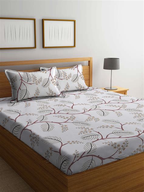 Klotthe Multicolor Floral 300 TC Cotton Blend Fitted Double Bedsheet w ...