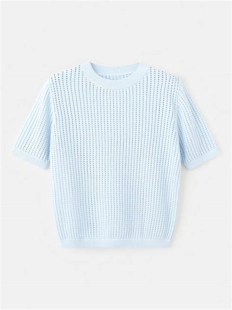 Mango Short Sleeve Open Knit Jumper, Sky Blue