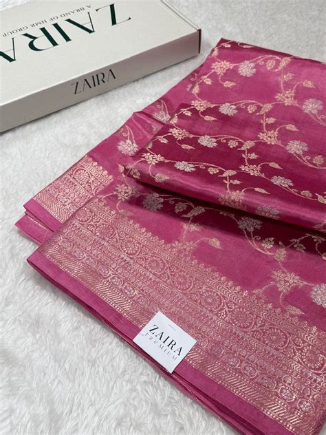 Baby Pink Banarasi Jaal Pure Caramel Silk Saree – ZAIRA