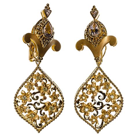 Paula Crevoshay 18k Yellow Gold and Gemstone Clip-on Earring Set For ...
