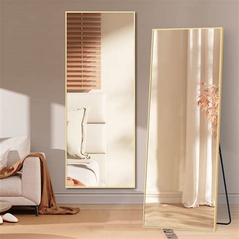NISHCON Full Length Mirror, 64"x21" Gold Frame Floor Mirror with Stand ...