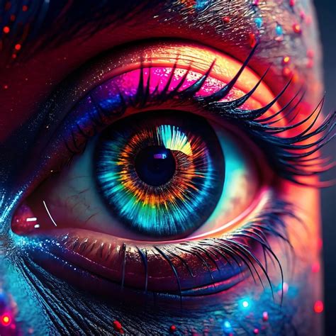 Extreme closeup of a human eye in vibrant neon colors for futuristic ...