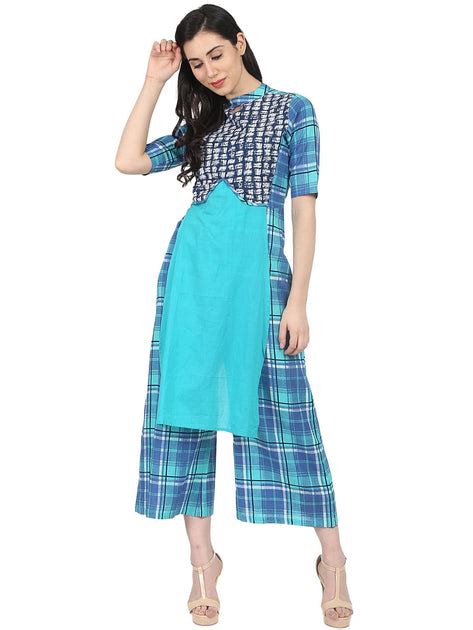 Nayo Blue Check printed half sleeve cotton jumpsuit – Nayo Clothing