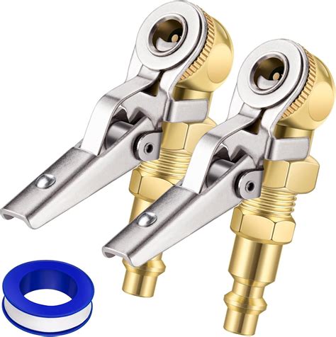 2-Pack Closed Ball Tire Chuck with Clip, 1/4" FNPT Locking Air Chuck Tire Inflator Nozzle with ...