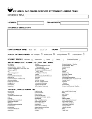 Fillable Online uwgb Internship Listing Form - uwgb Fax Email Print ...