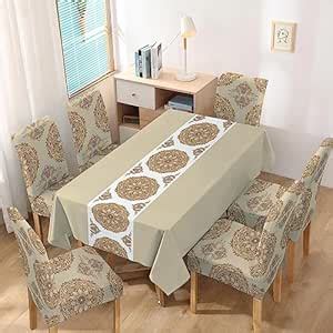 HOKIPO Polyester Set of 6 Chair Covers with Matching Rectangular ...
