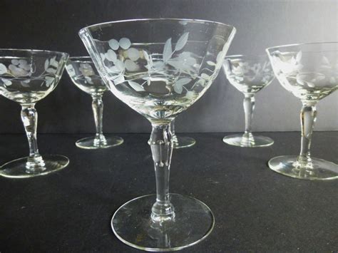 Vintage Etched Crystal Champagne glasses set of 6