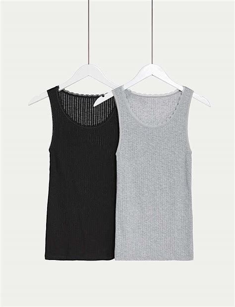 Buy 2pk Thermal Pointelle Vests at Marks & Spencer