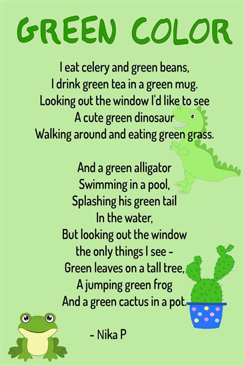 Poem Green Color, written by Nika P | Green colors, Poetry for kids ...