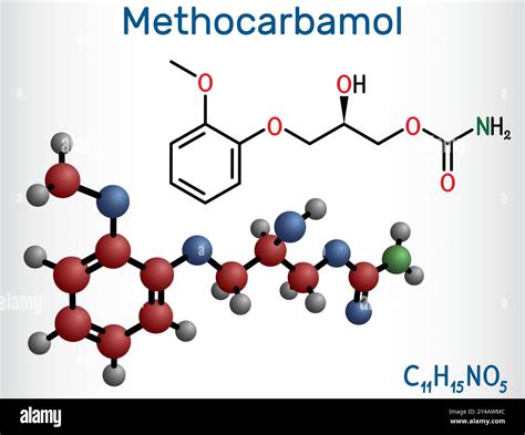 Methocarbamol drug molecule. It is used for short-term musculoskeletal ...