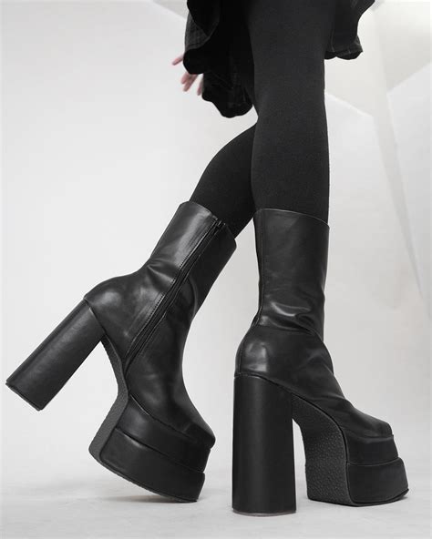 High Heel Platform Boots in Black - Littlebox India