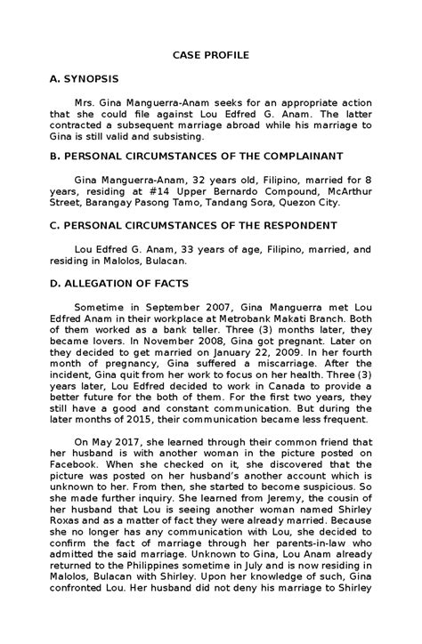 CASE Profile - Educational - CASE PROFILE A. SYNOPSIS Mrs. Gina ...