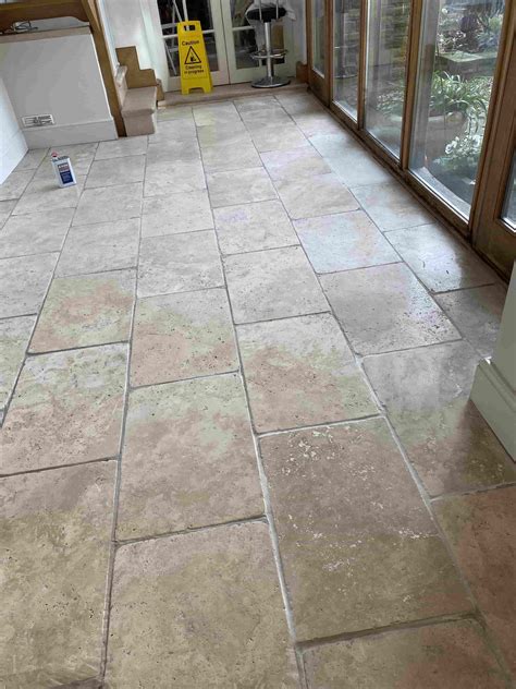 20 Year Old Travertine Tiled Floor Deep Cleaned, Filled, Burnished and ...