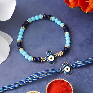 Sky Blue Evil Eye Rakhi for Brother – Hamsa Rakhi 2025