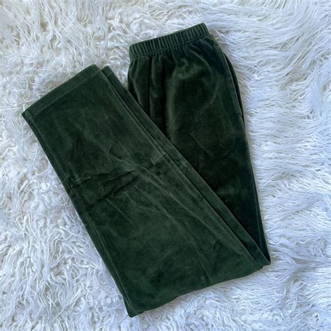 Chaus dark green velvet pants, straight leg, high... - Depop