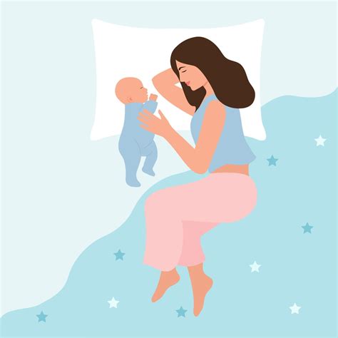 Mother and newborn baby sleeping together,mommy and infant lying in bed ...