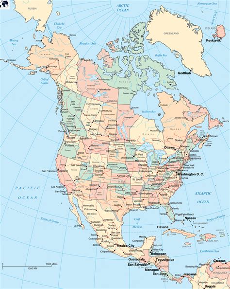 Free Labeled North America Map with Countries & Capital - PDF
