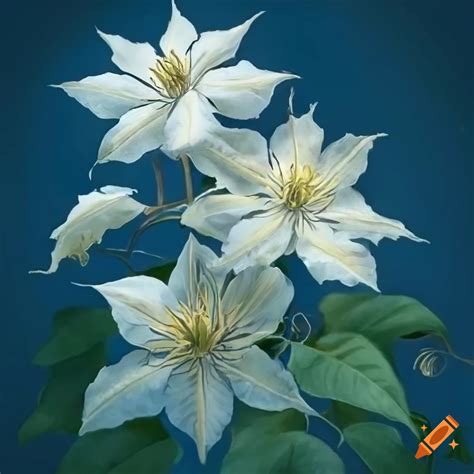 Intricately detailed white clematis drawing