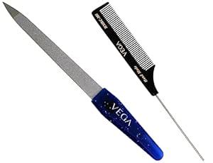 Buy Vega Tail Comb with Steel Pin and Fine Tooth, Black & Vega Nail ...