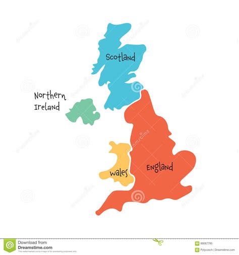 英国，亦称英国，大英国和北爱尔兰手拉的空白的地图 划分对四个国家-英国 向量例证 - 插画 包括有 查出, 教育: 89067795