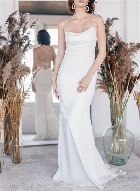 Sex Open Back Mermaid Cowl Neck Wedding Dresses With Stretch Chiffon - Missacc