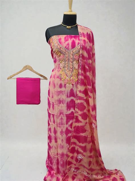 Premium Georgette Kashmiri Tilla Aari Work 3pc Salwar Suit | Leheriya