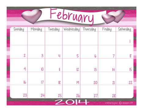 Free Printable February Calendar