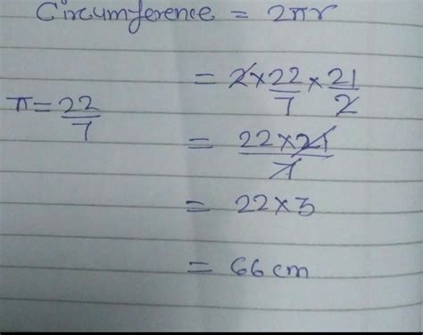 The diameter of a circle is 21 cm. What is the circumference in cm of ...