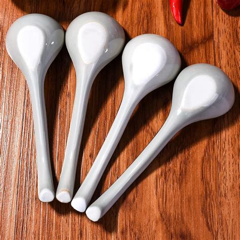 Buy Japanese and Korean Soup Spoon set of 4, Long Curved Handle Asian ...