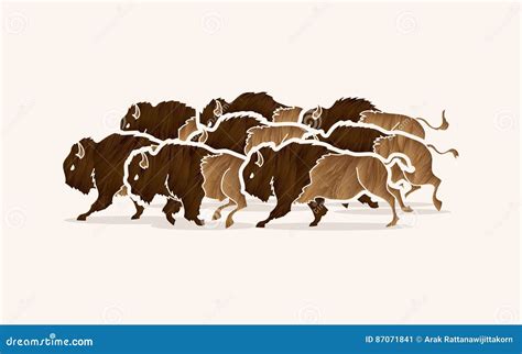 Group of buffalo running stock vector. Illustration of mammal - 87071841